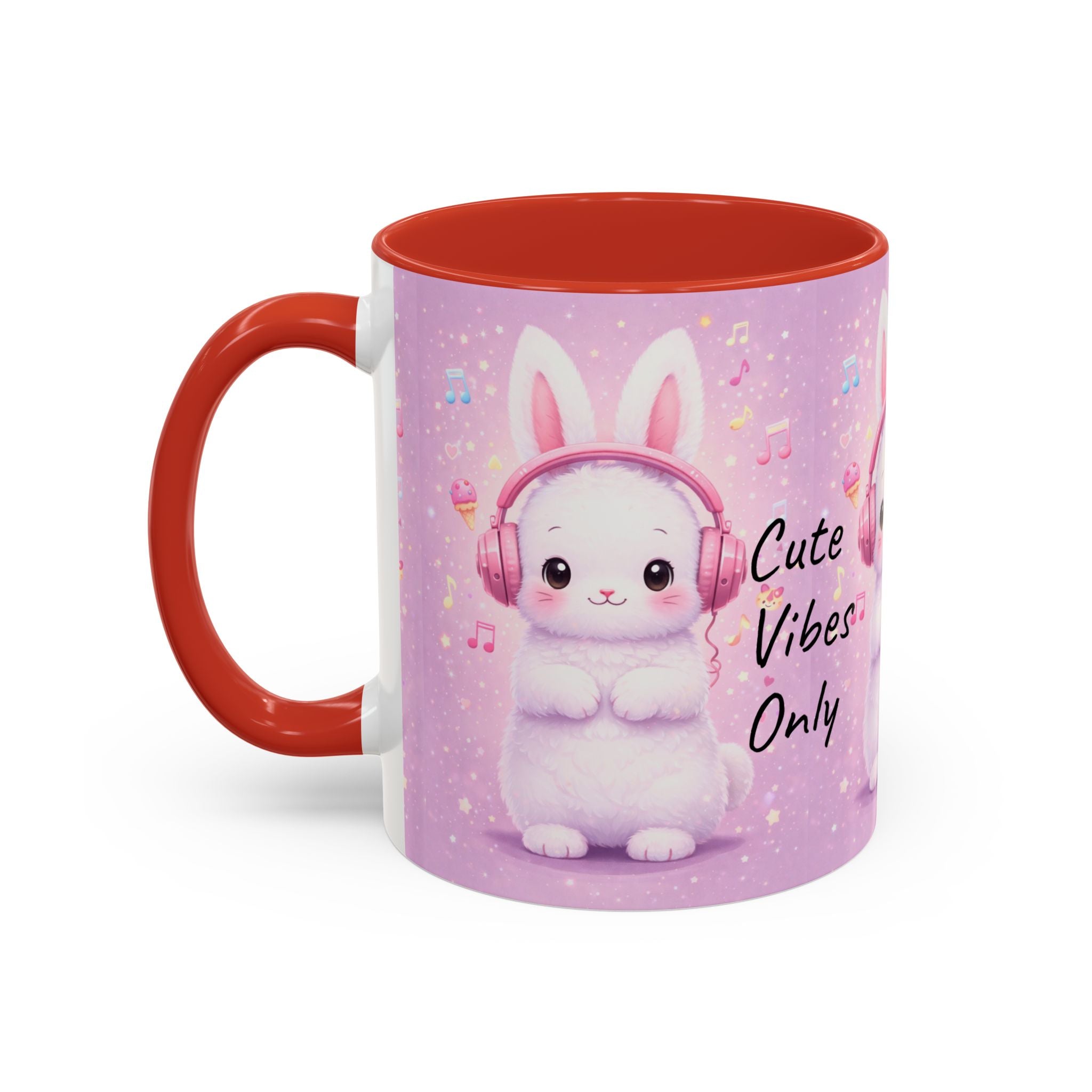 Kawaii Bunny with Headphones Mug | Cute Pastel Music Ceramic Coffee Cup