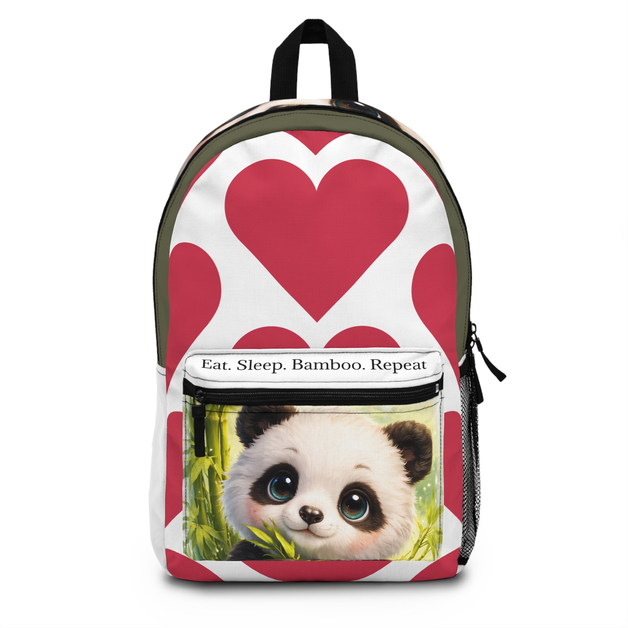 Eat Sleep Bamboo Repeat Panda Backpack | Heart Print Kids Bag