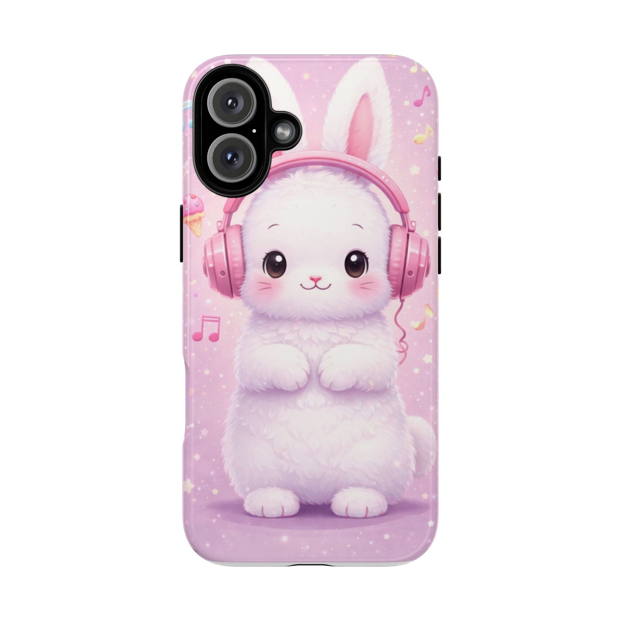 Pastel Bunny with Pink Headphones Phone Case | Dual-Layer Protective Case