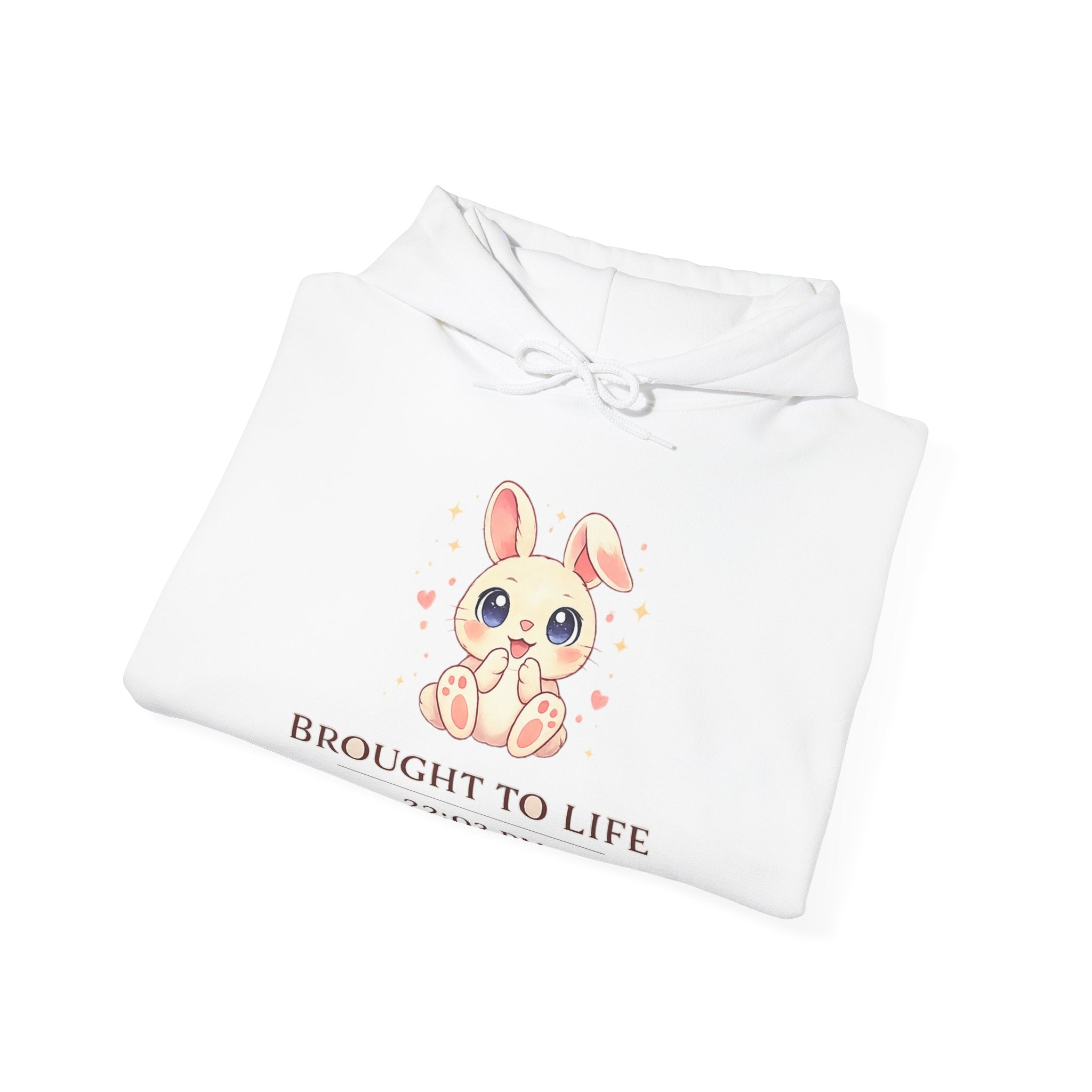 Cute Bunny Illustration Brought To Life Hoodie | Personalized Date & Time