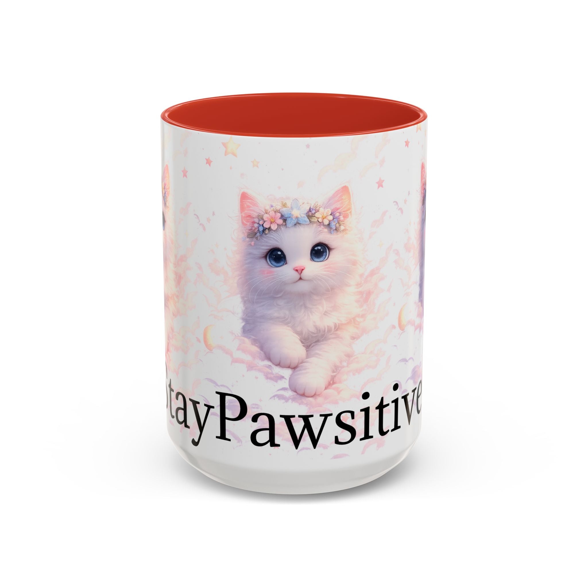 Pawsitive Kitten Accent Coffee Mug | Floral Crown Cat, 11oz 15oz
