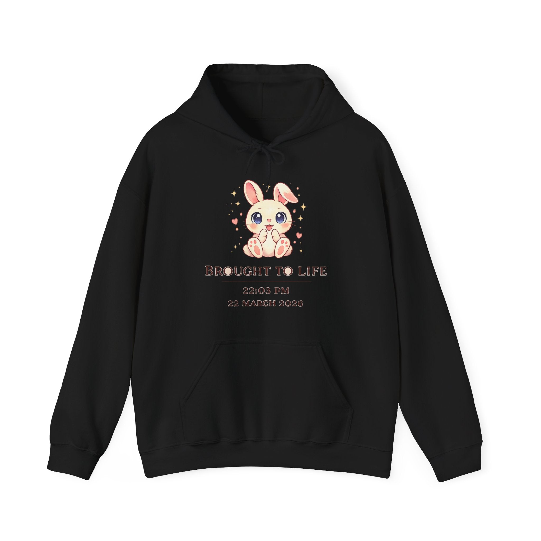 Cute Bunny Illustration Brought To Life Hoodie | Personalized Date & Time