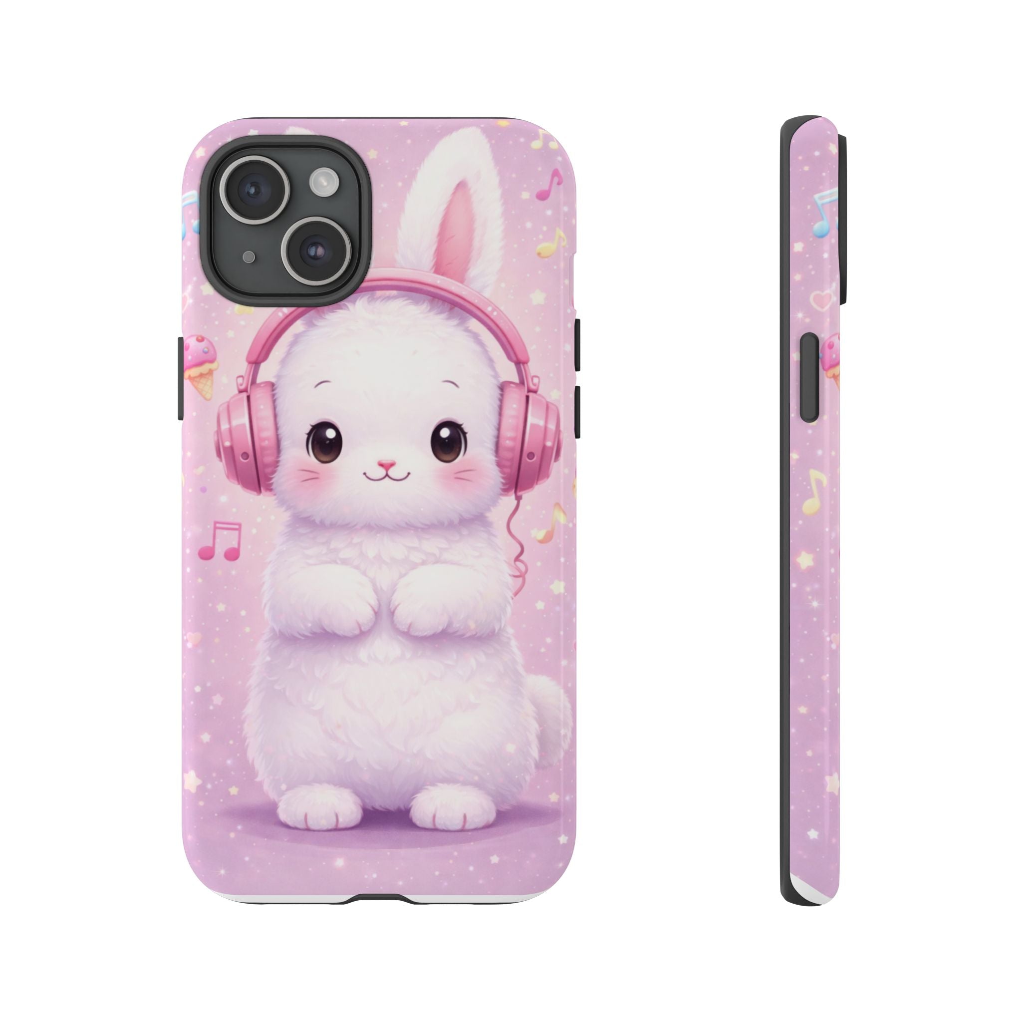 Pastel Bunny with Pink Headphones Phone Case | Dual-Layer Protective Case