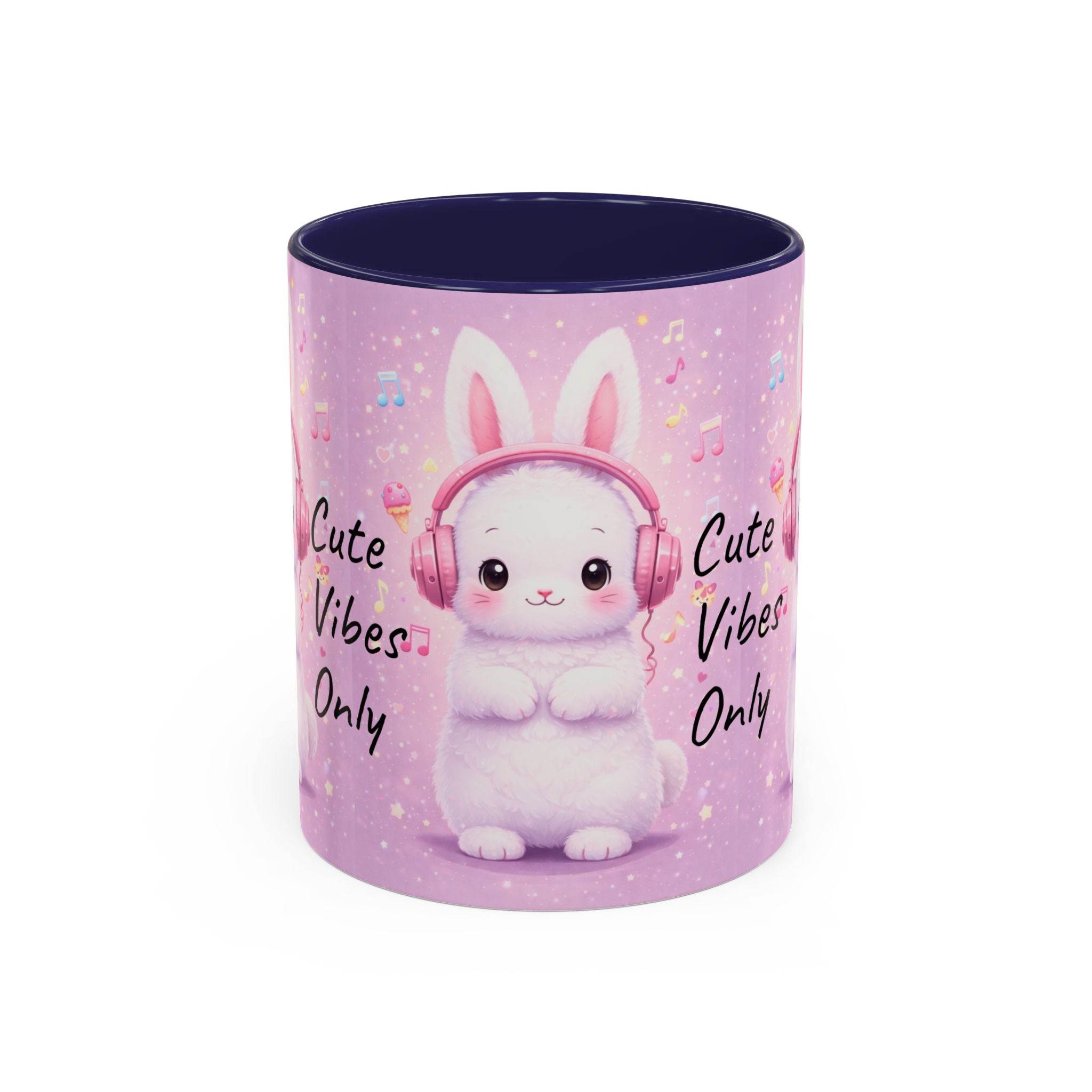 Kawaii Bunny with Headphones Mug | Cute Pastel Music Ceramic Coffee Cup