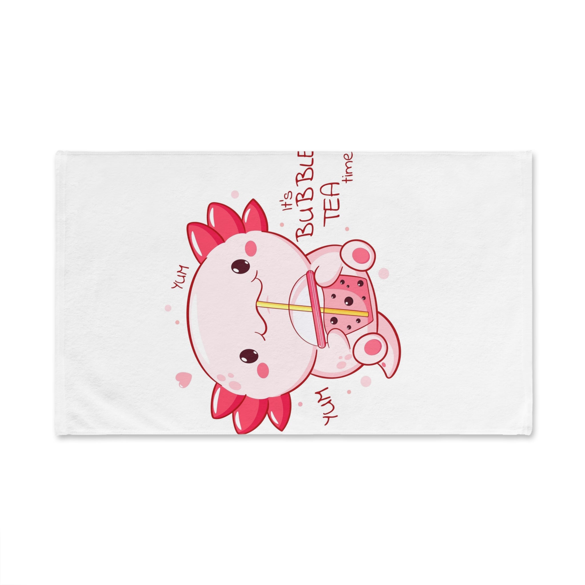 Cute Axolotl Drinking Bubble Tea Hand Towel | Kawaii Boba Design