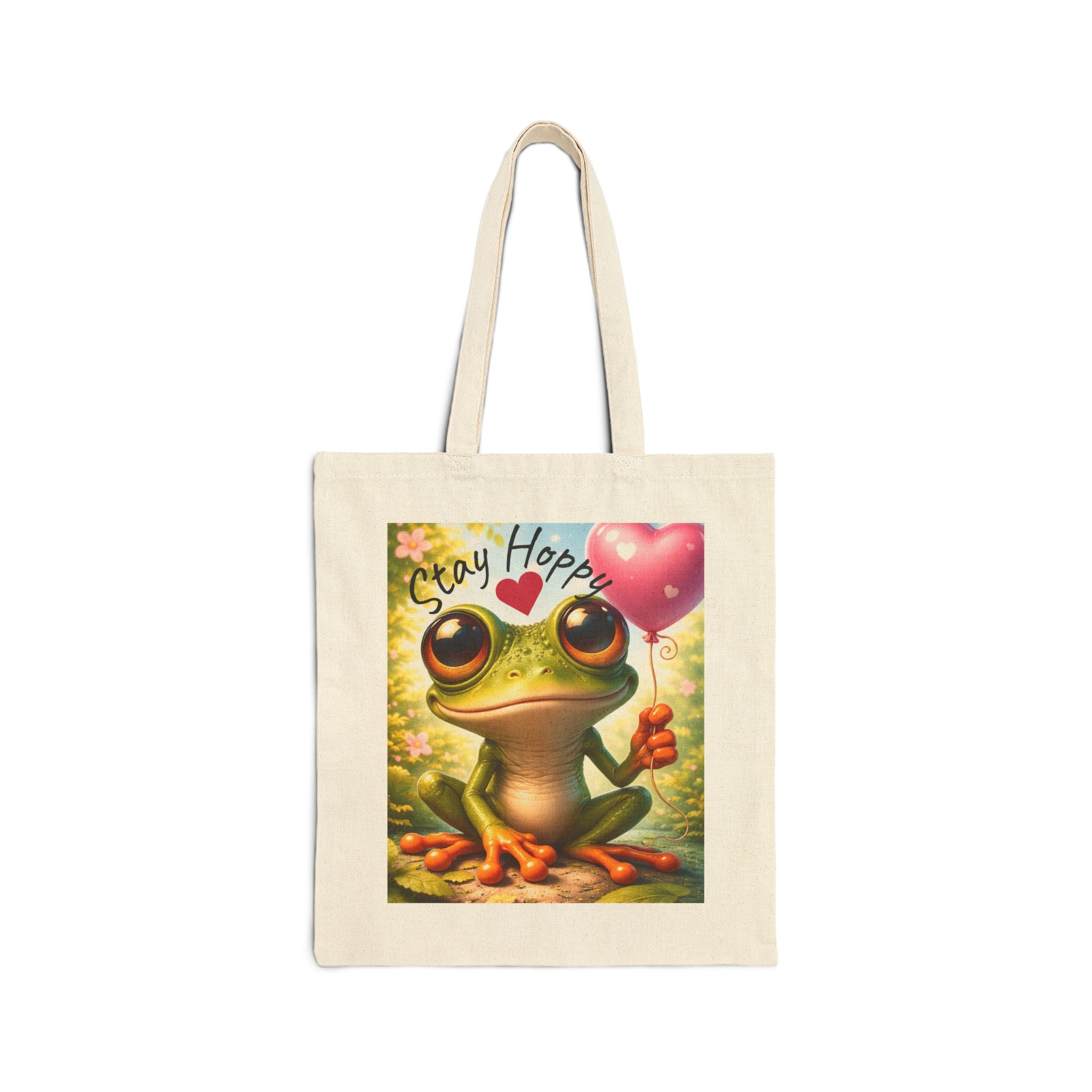 Frog Joy Cotton Canvas Tote — Cheerful Frog Artwork Market Bag