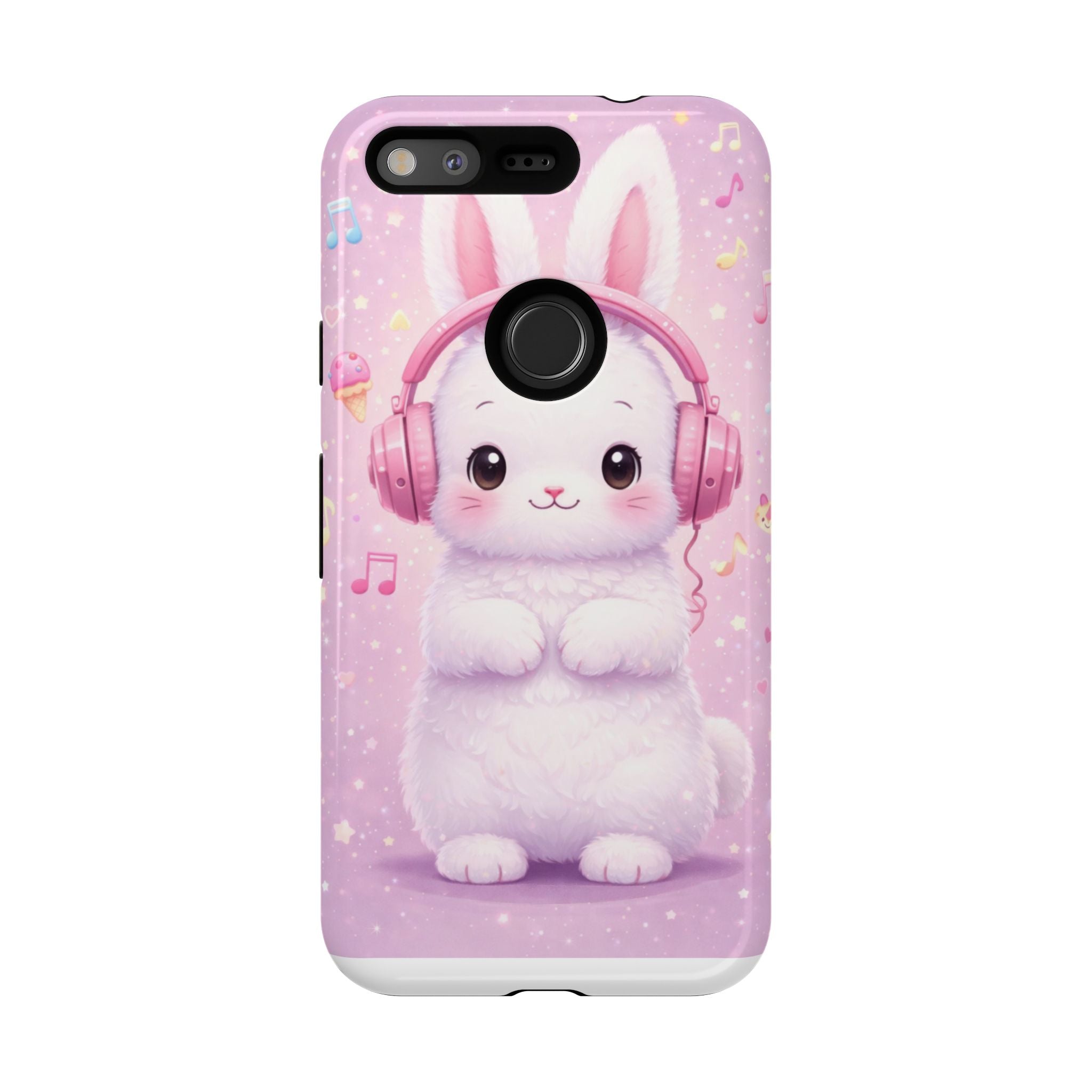 Pastel Bunny with Pink Headphones Phone Case | Dual-Layer Protective Case