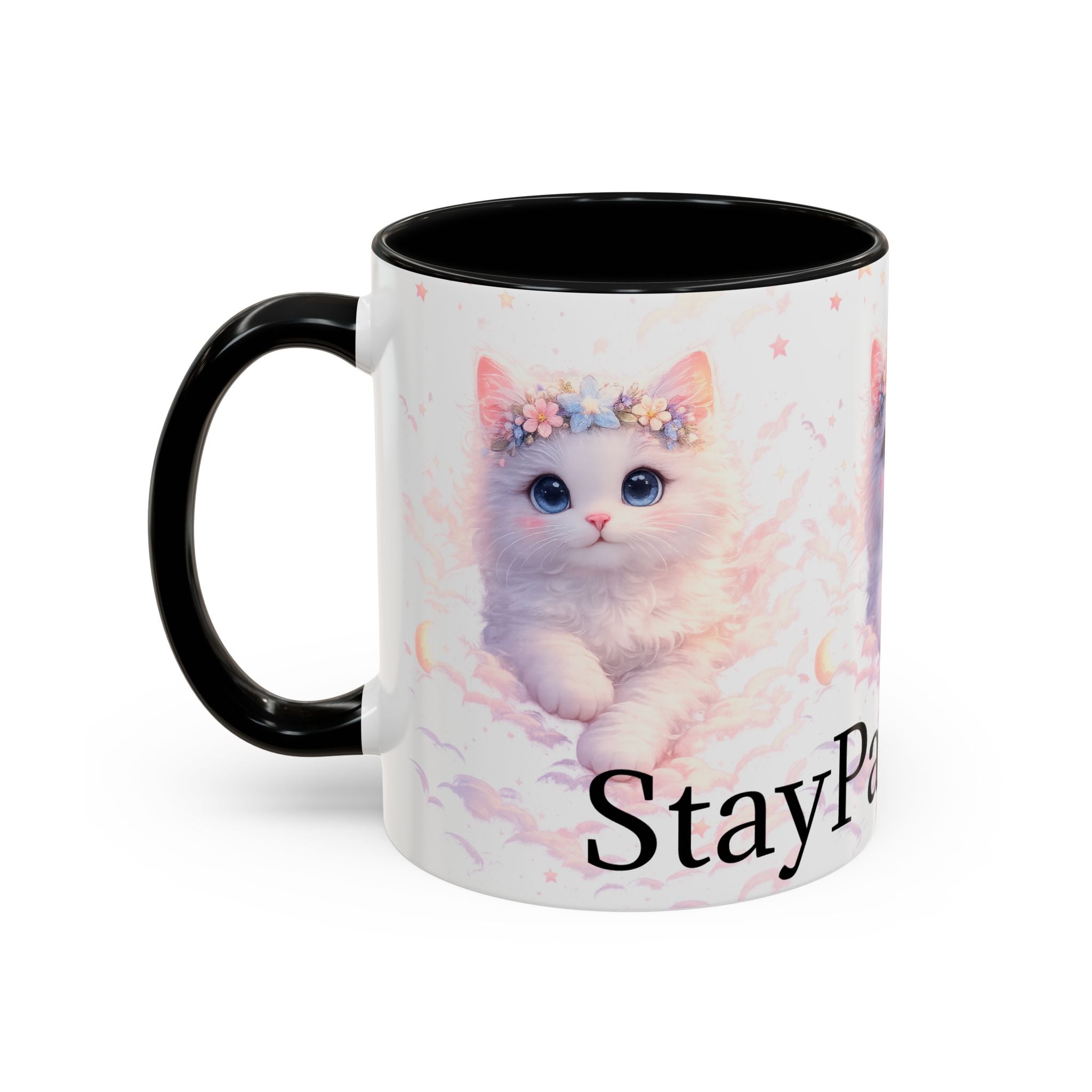 Pawsitive Kitten Accent Coffee Mug | Floral Crown Cat, 11oz 15oz