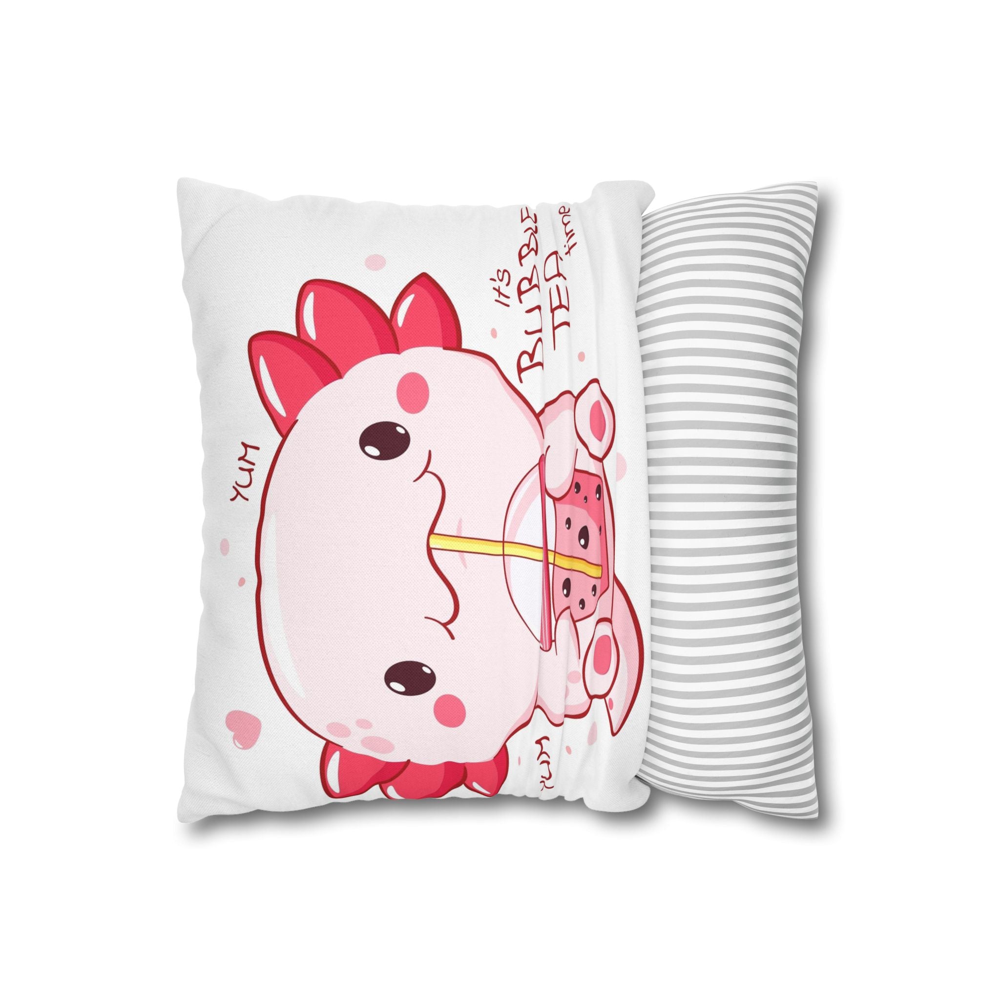 Axolotl Drinking Bubble Tea Pillowcase | Square Decorative Pillowcase