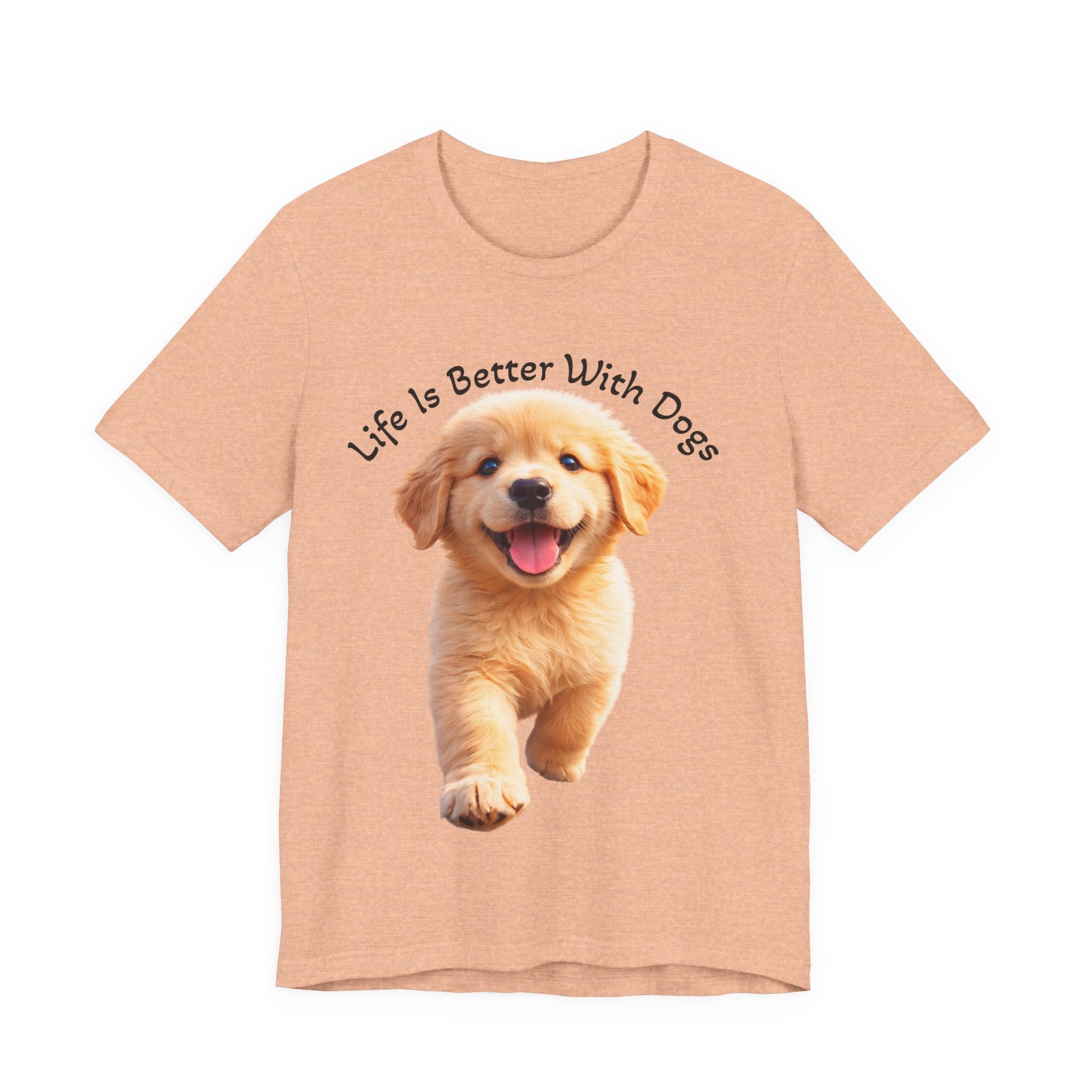 Life Is Better With Dogs Tee — Lightweight Golden Puppy Crew T-Shirt