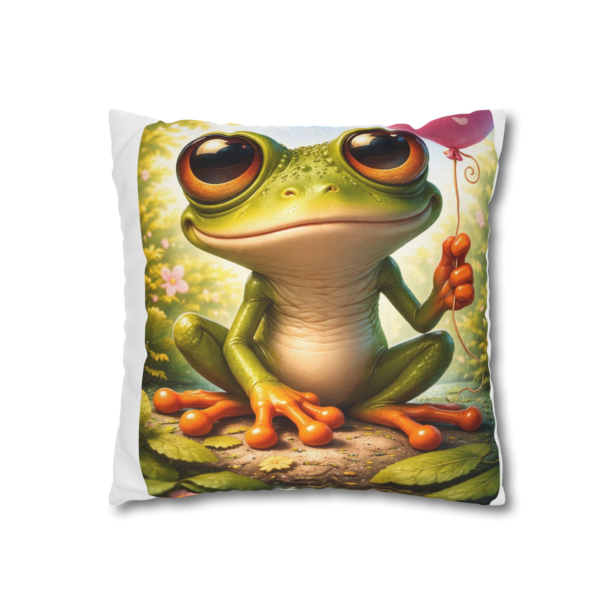 Bright Painterly Frog Pillowcase Spun Polyester Square Pillowcase | Double-Sided Woodland Art